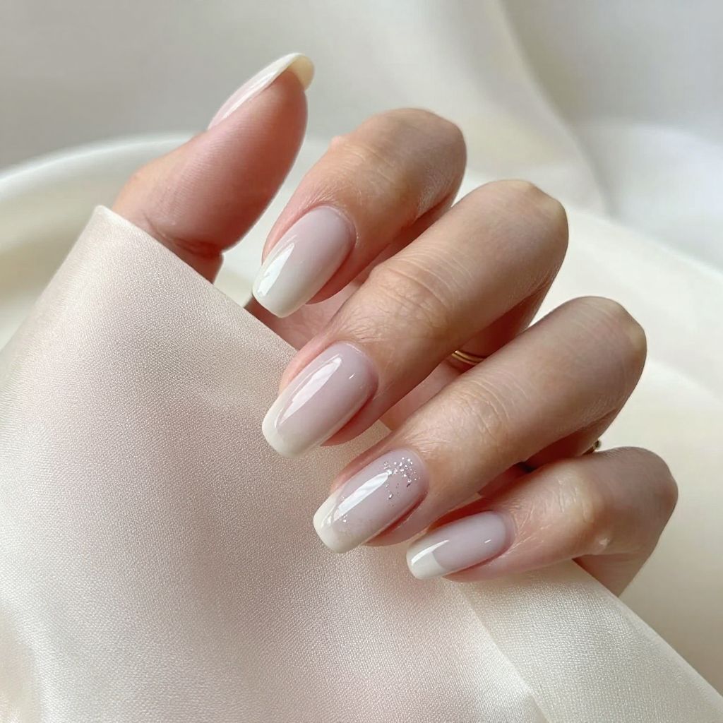 Milky white cloud natural acrylic nails