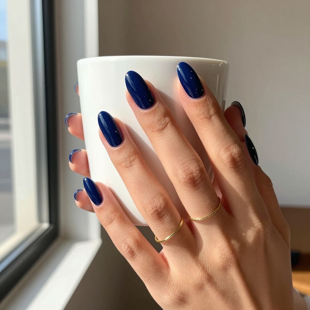Midnight Velvet navy blue almond nails