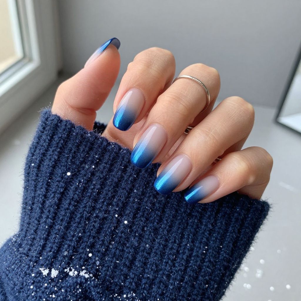 Navy to steel blue ombre nails
