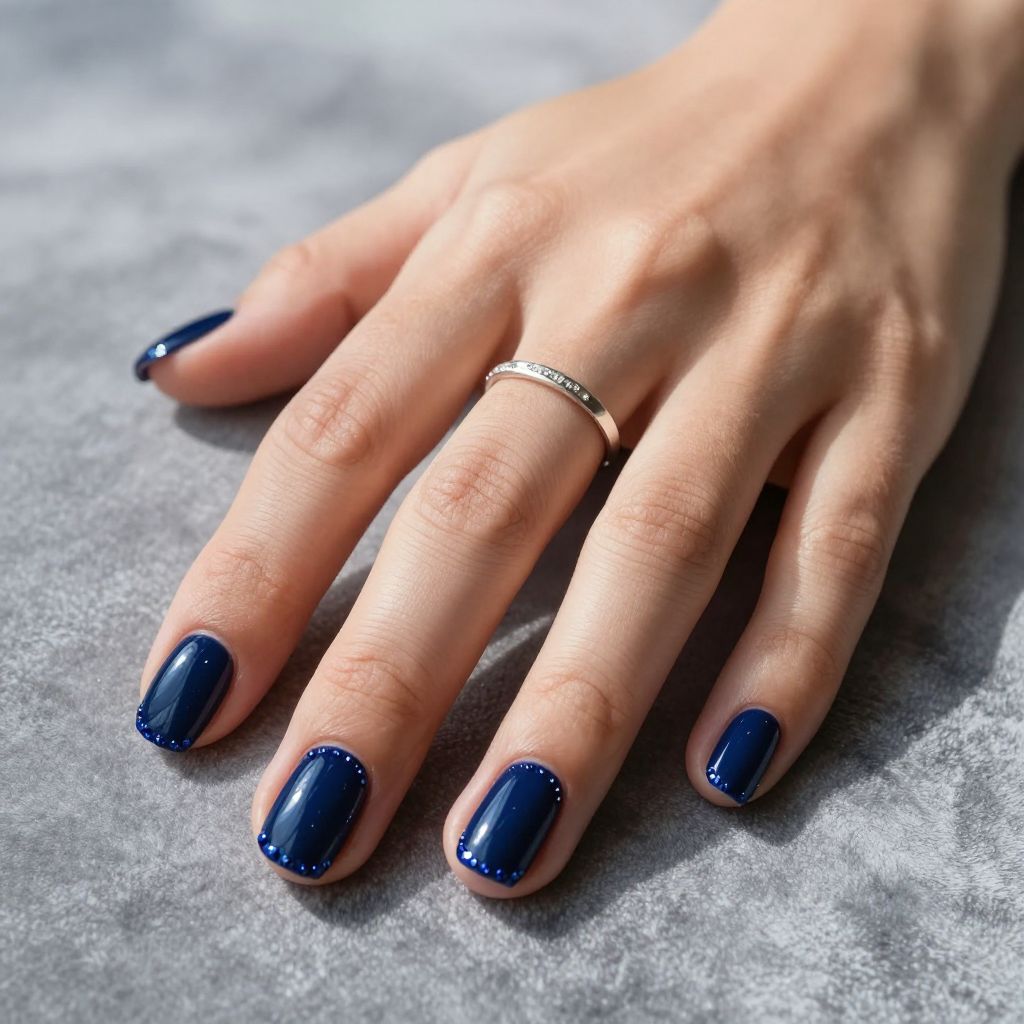 Navy gel nails with sapphire studs