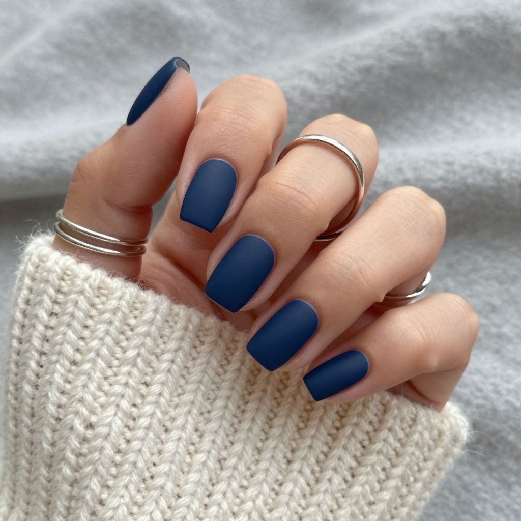 Matte navy blue square nails