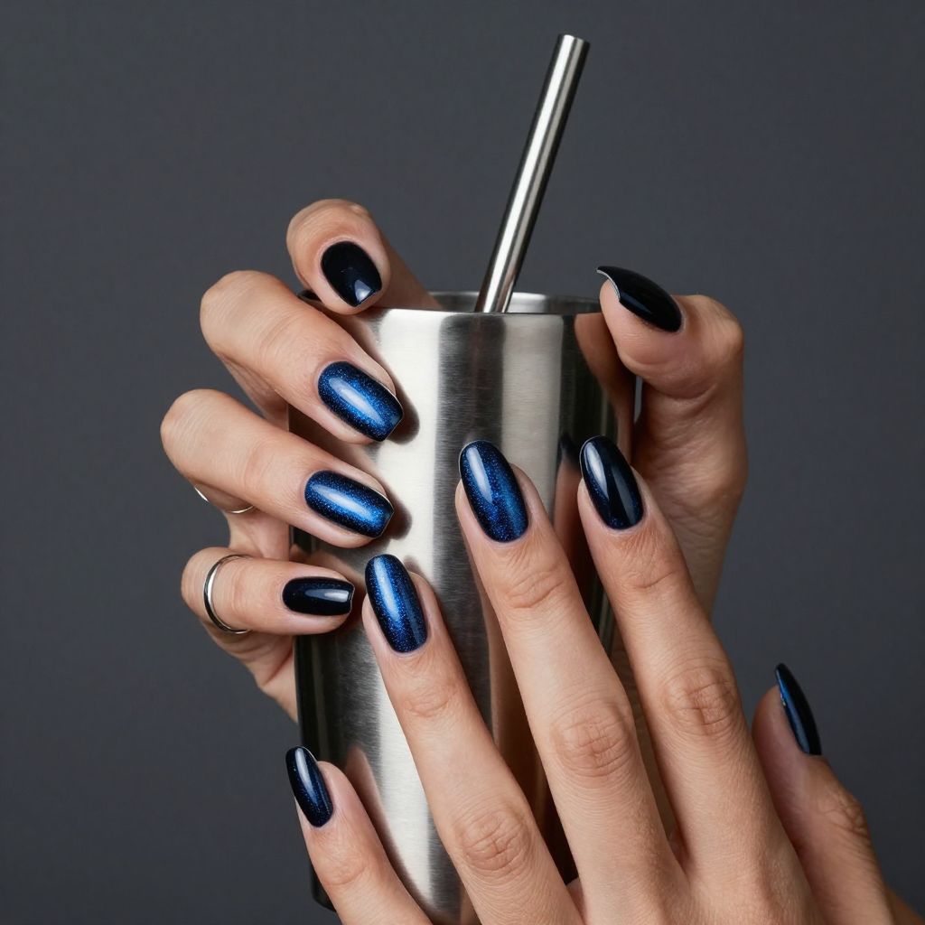 Sapphire chrome navy ballerina nails
