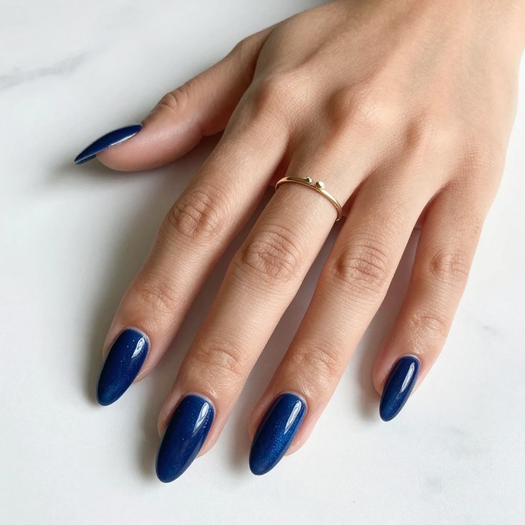 Glossy Navy Almond Nails