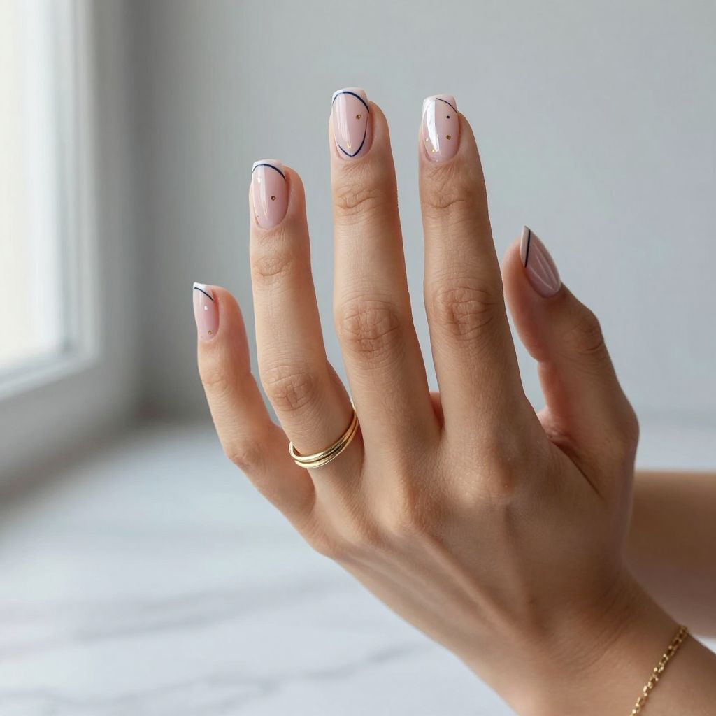 Navy and Nude Minimal Nails