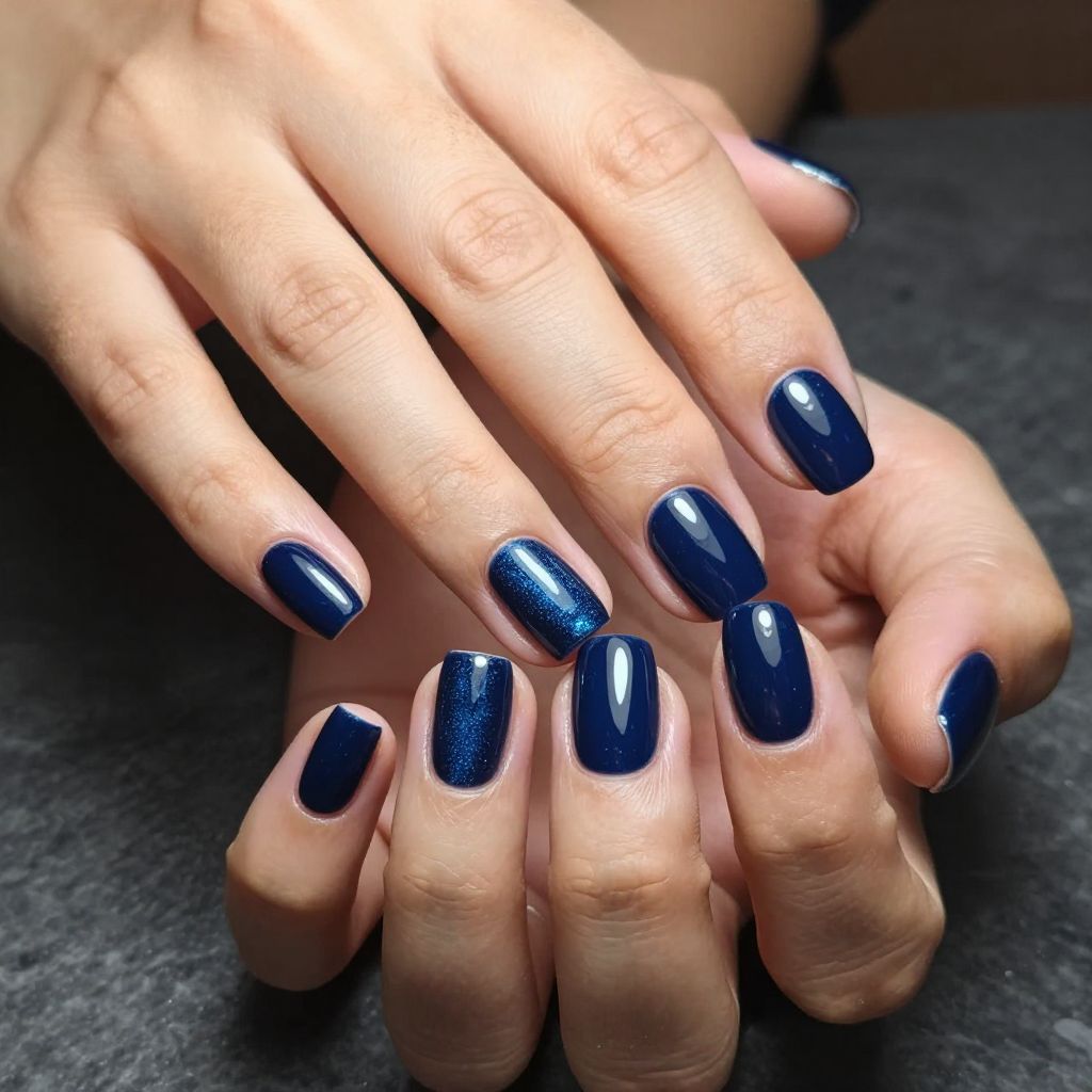 Navy Cat Eye Nails
