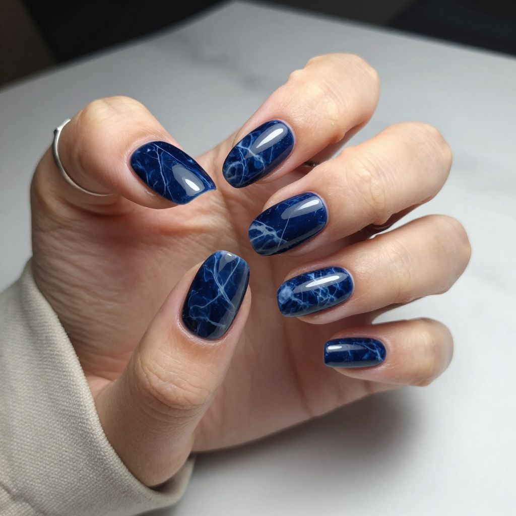 Navy Marble Nails