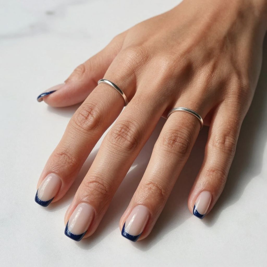 Navy Micro French With Glitter