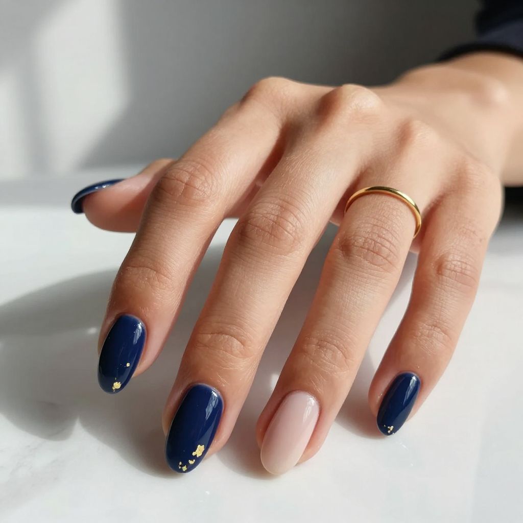 Navy and Gold Foil Nails