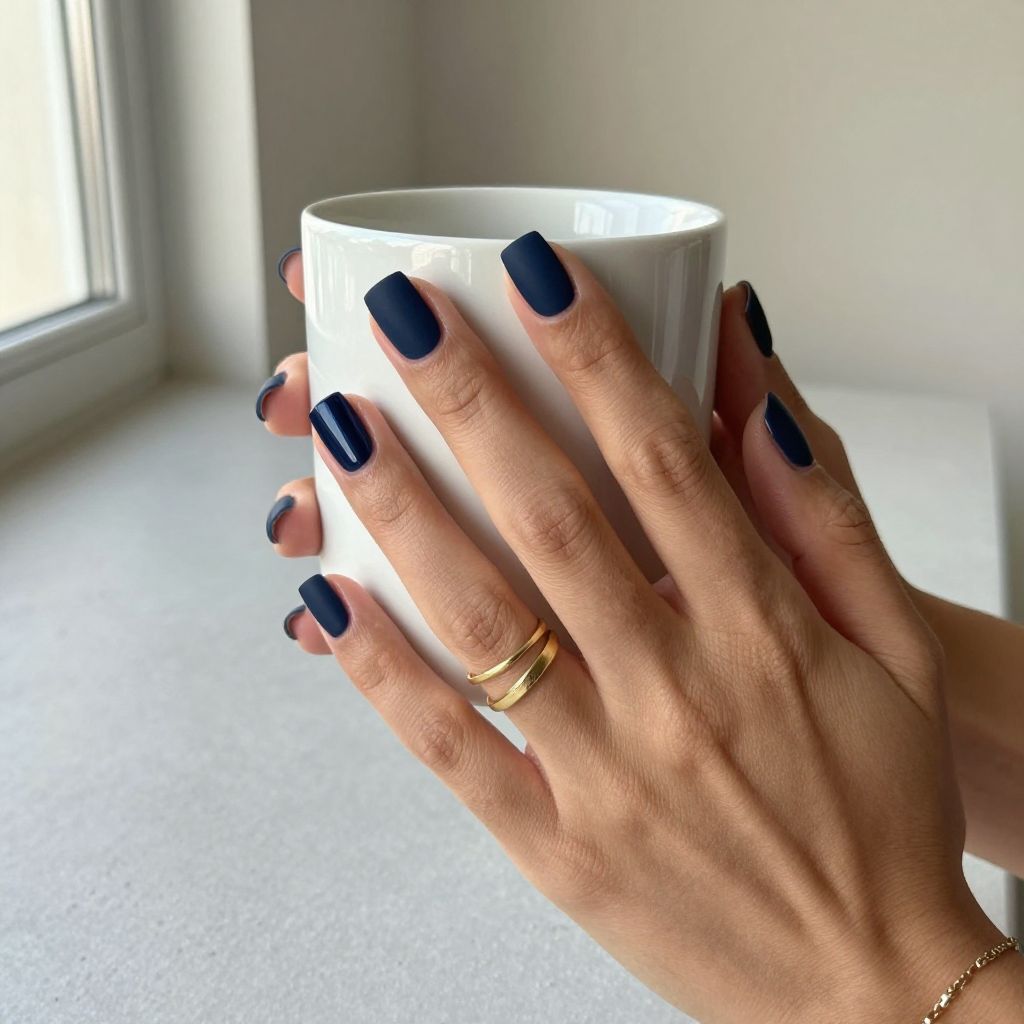 Matte Navy Short Nails