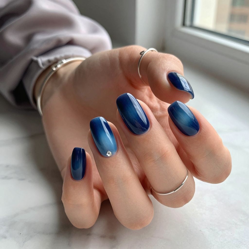 Navy Aura Nails