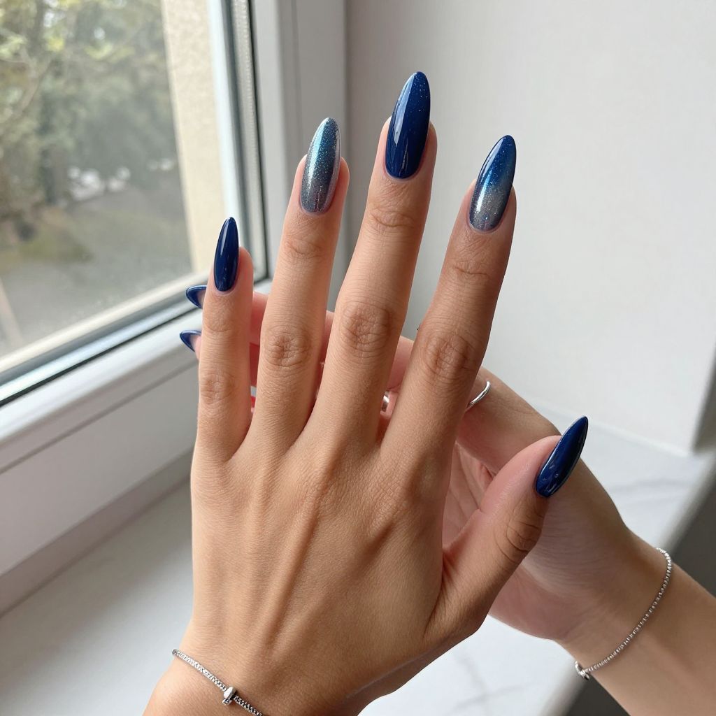 Navy Glitter Ombre Nails