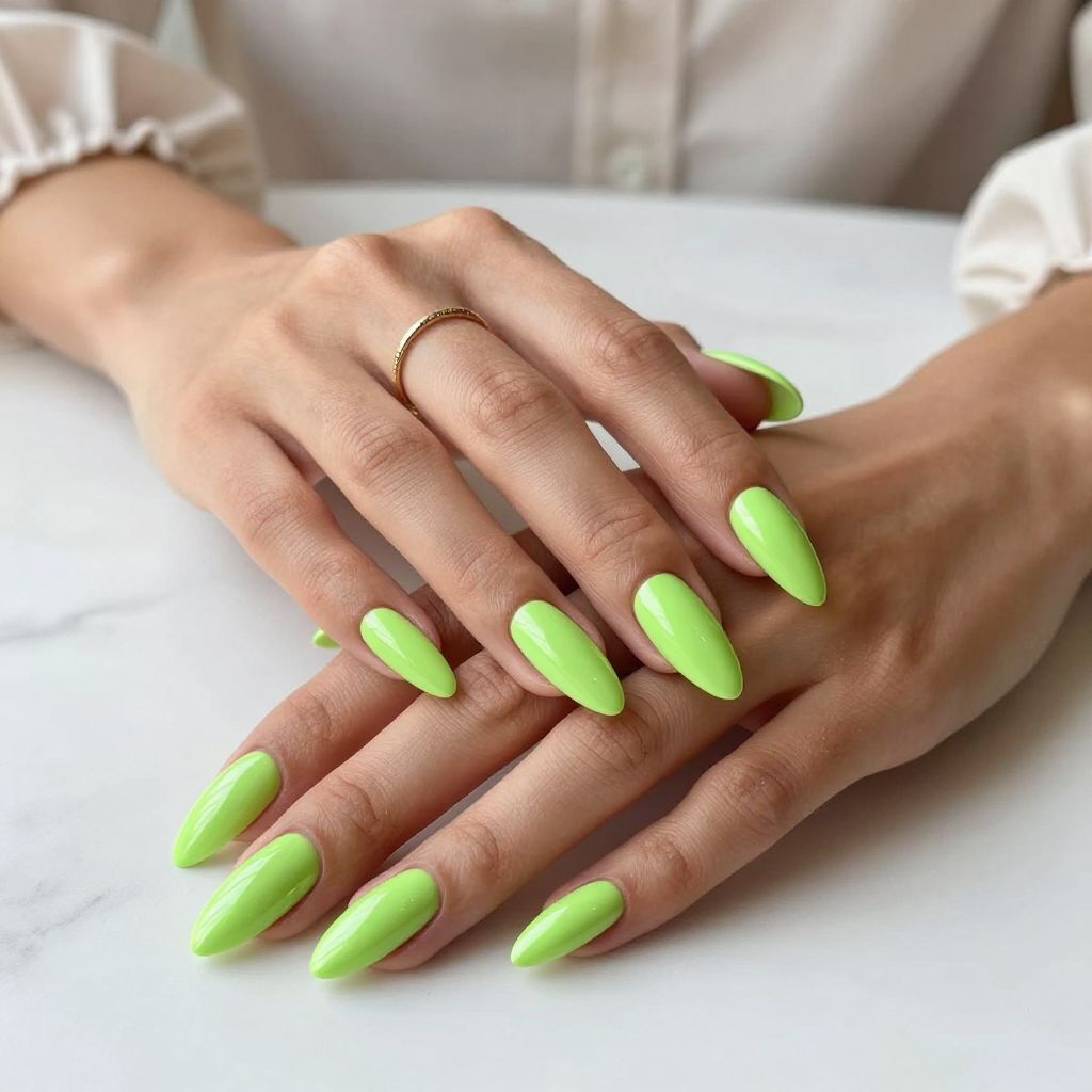 Neon Lime Glossy Stiletto Nails