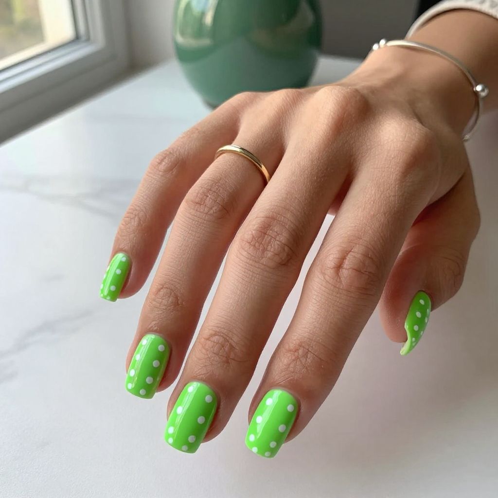 Neon Green with White Polka Dots