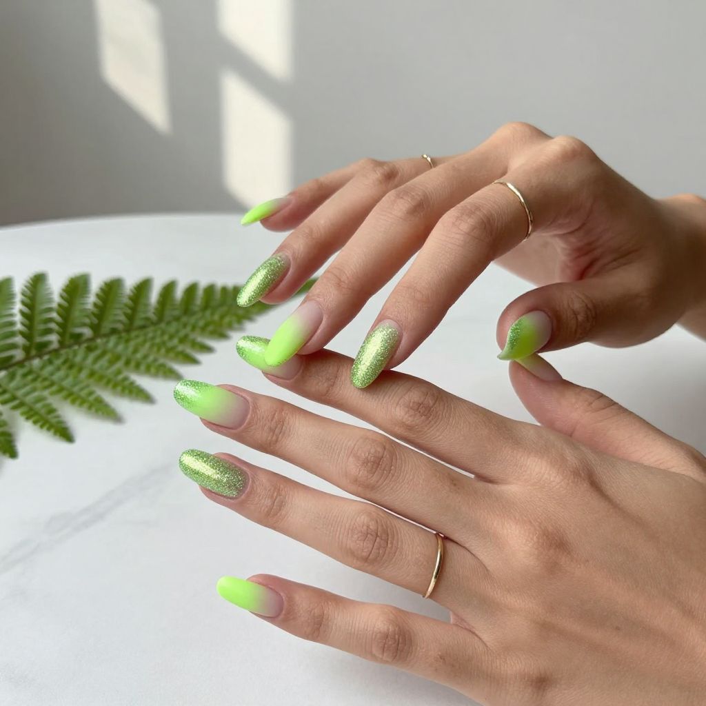 Neon Green Ombre Glitter with Matte Top Layer