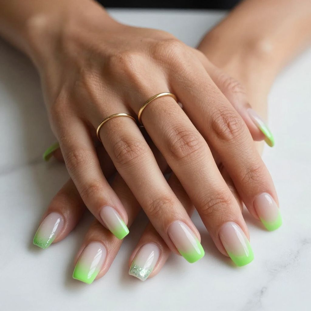 Neon Green Gradient Ombre French Tips