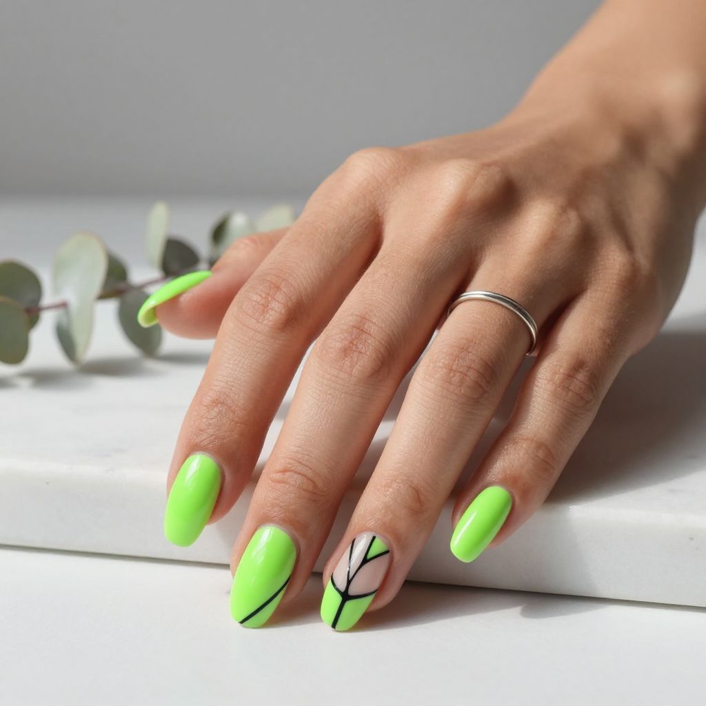 Neon Green with Negative Space Geometric Cutouts