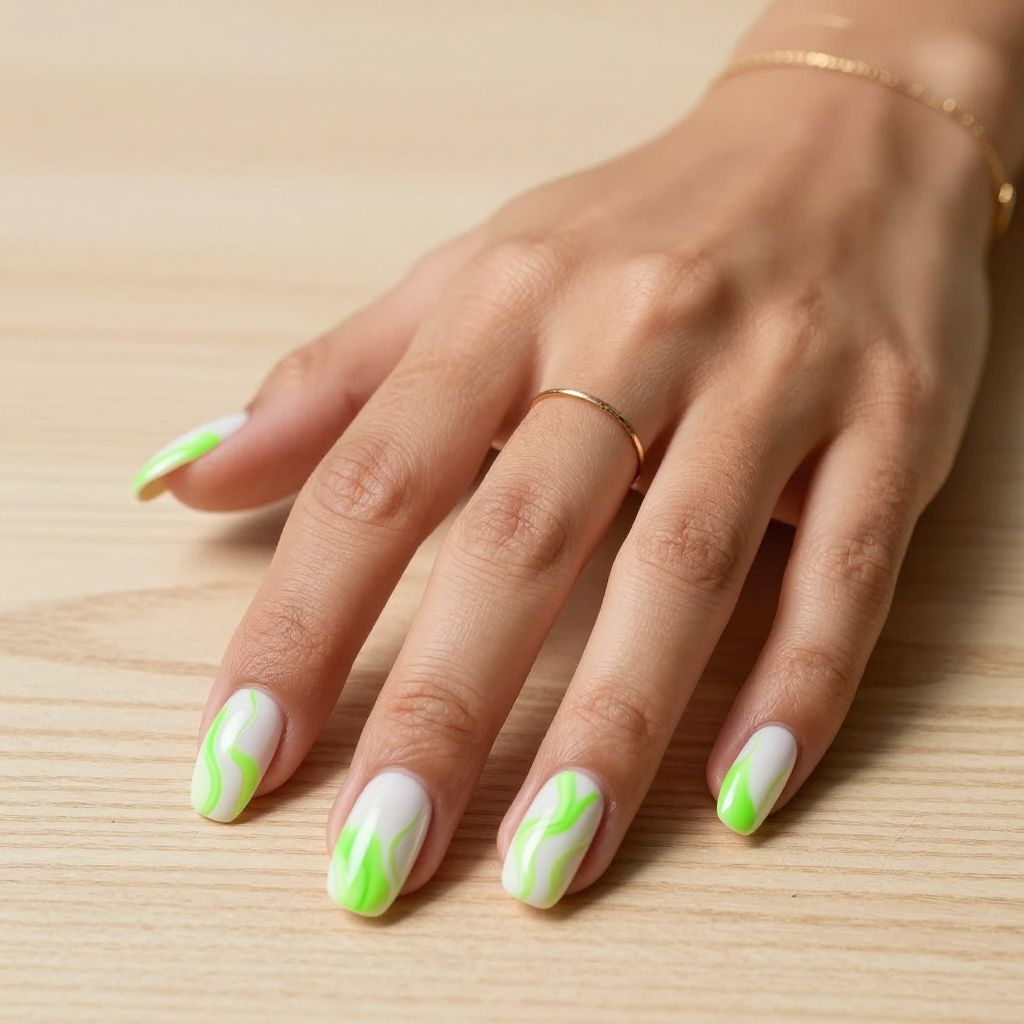 Neon Green Marble Effect with White Swirls