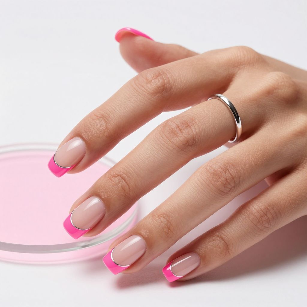 Electric Pink French Tip neon nail idea