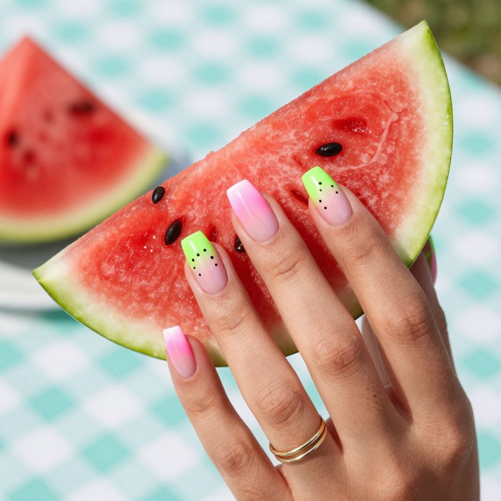 Watermelon Fade neon nails