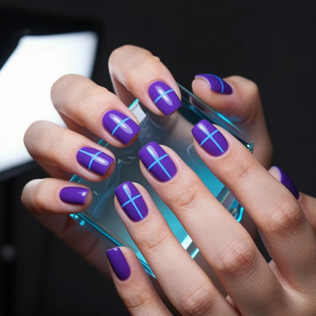 Laser Grid Lines neon nails