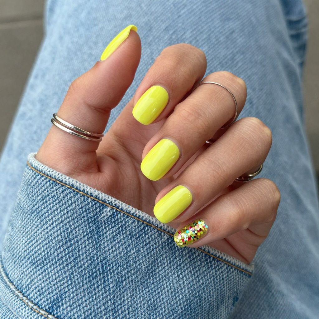 Highlighter Yellow Squoval neon nails