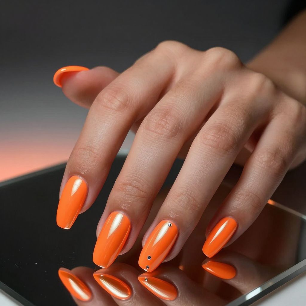 Neon Orange Chrome Pop nails