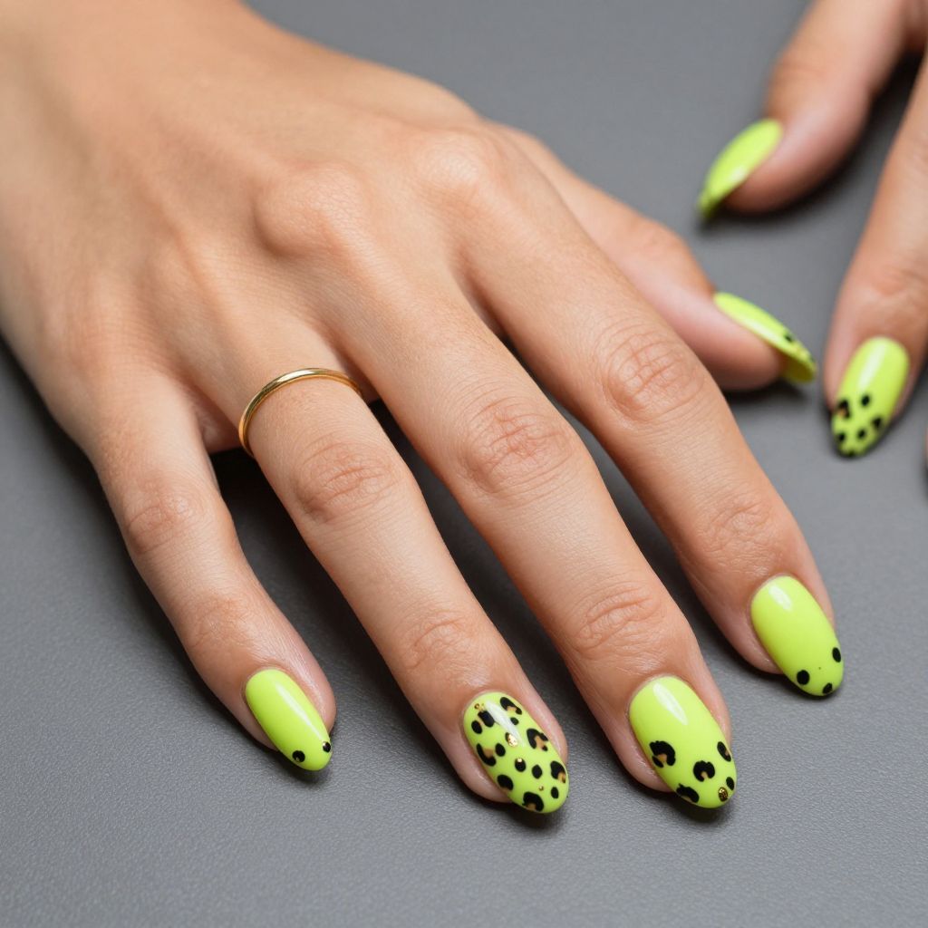 Lime Green Leopard Spots neon nails