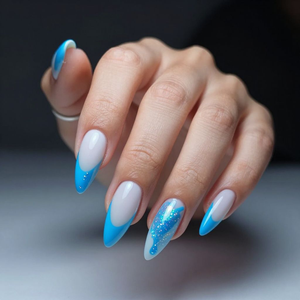 Blue Glow Drip Art neon nails