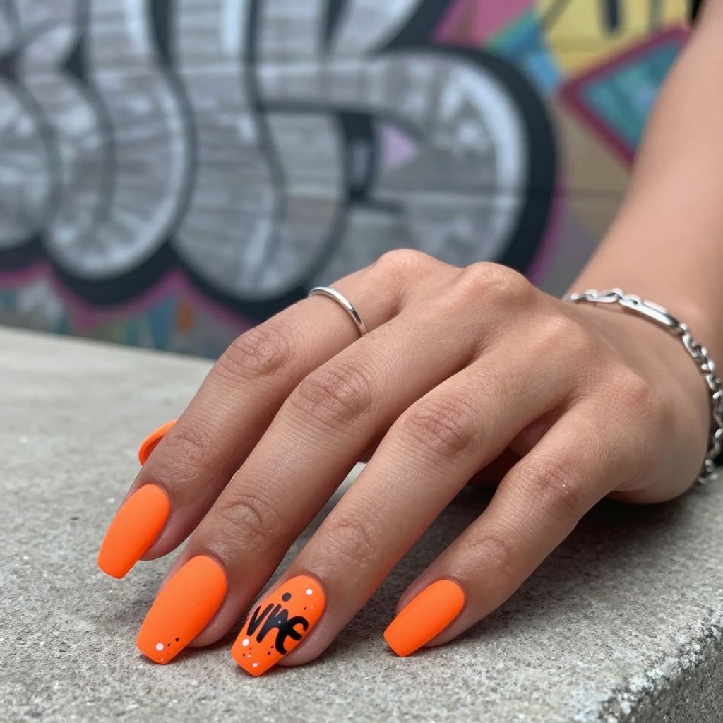 Graffiti Lettering Accent neon nails