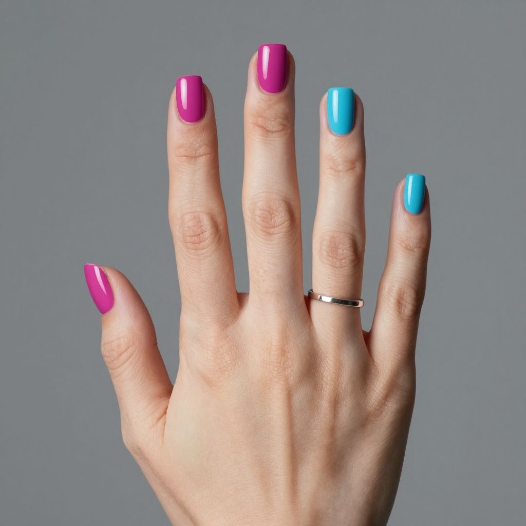 Magenta and Cyan Split neon nails