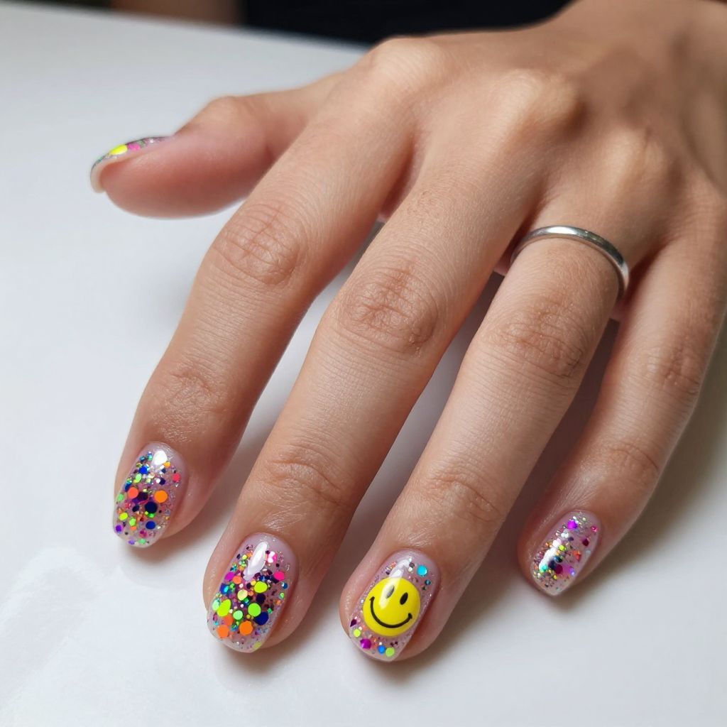 Neon Confetti Glitter nails