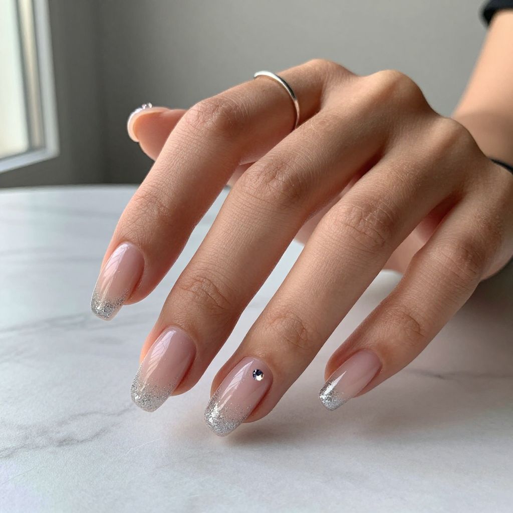 Silver Glitter Fade On Nude