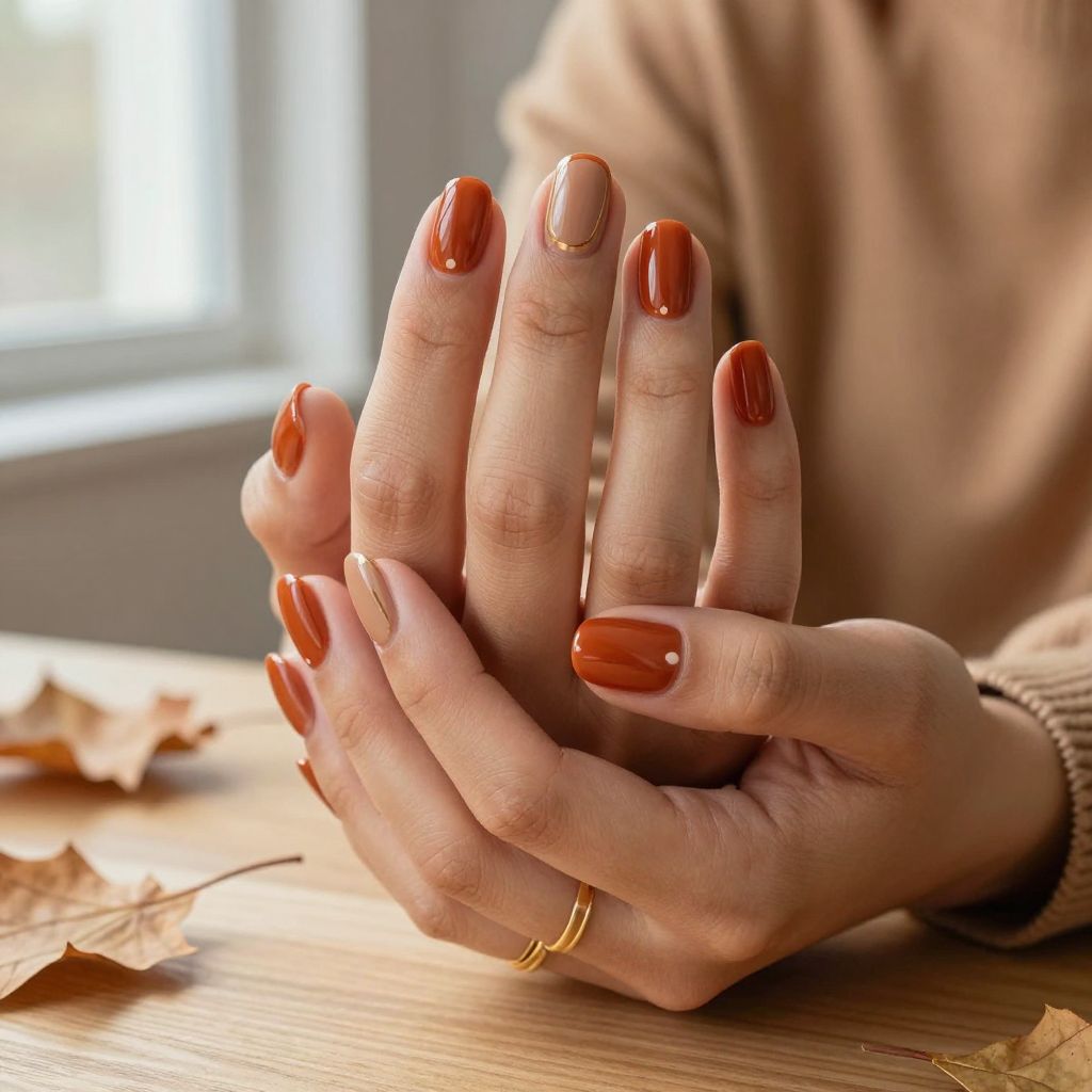 Rust Orange Rounded Nails