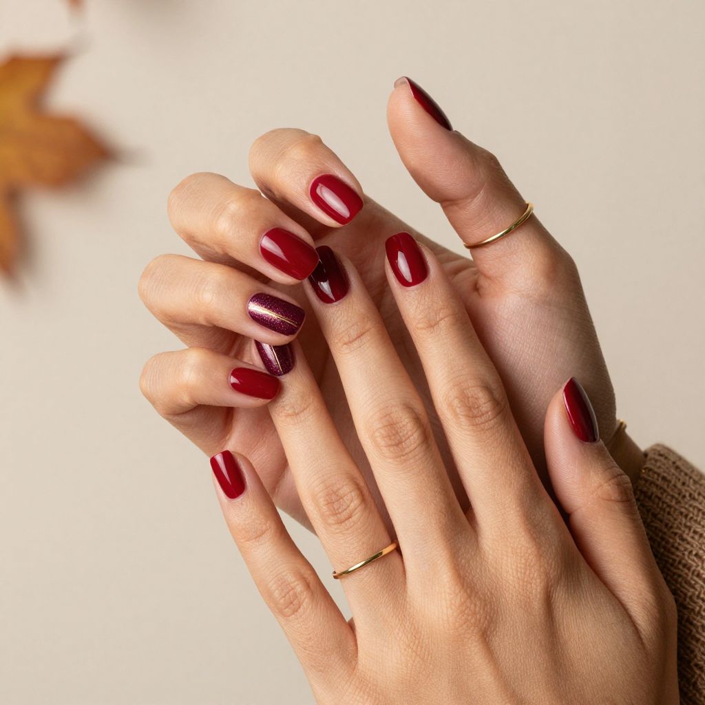 Cranberry Red Short Square Nails