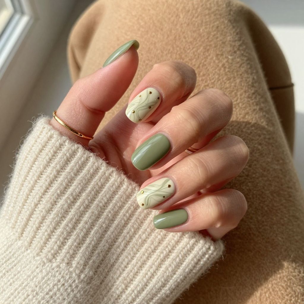 Olive Green Oval Nails