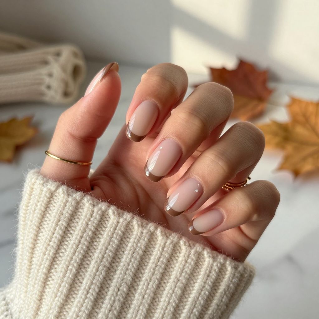 Warm Taupe Micro French Nails