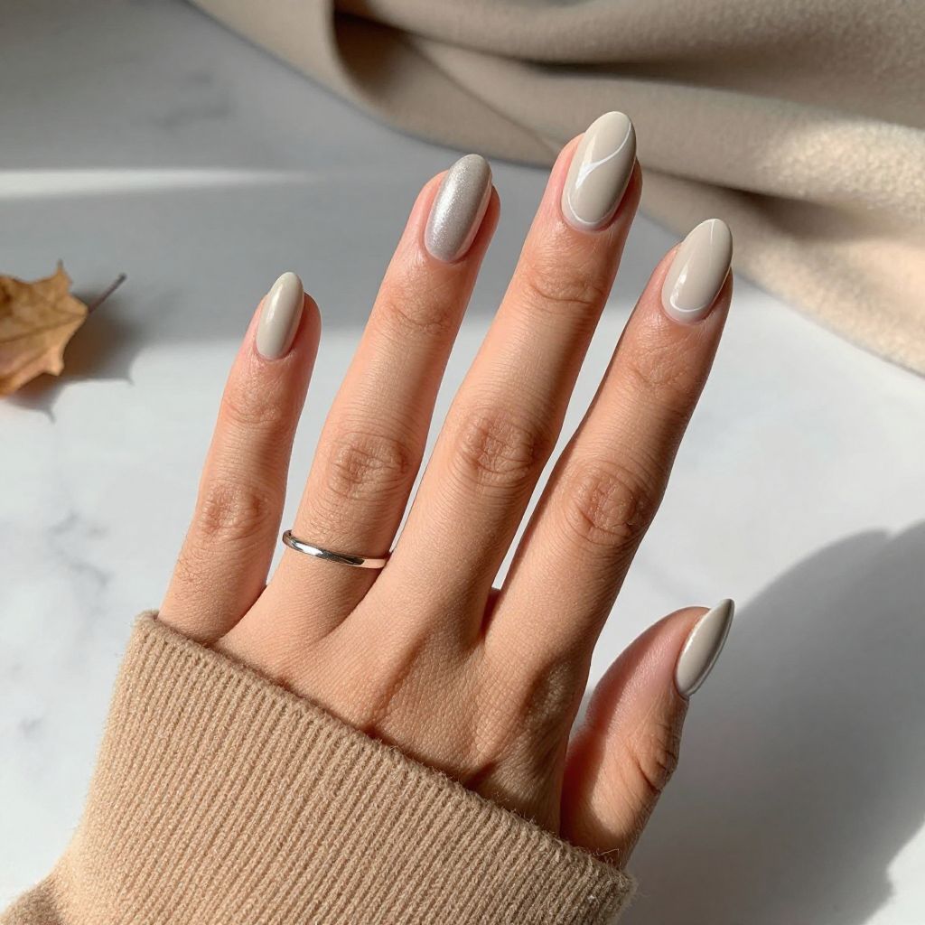 Smoky Gray Short Almond Nails