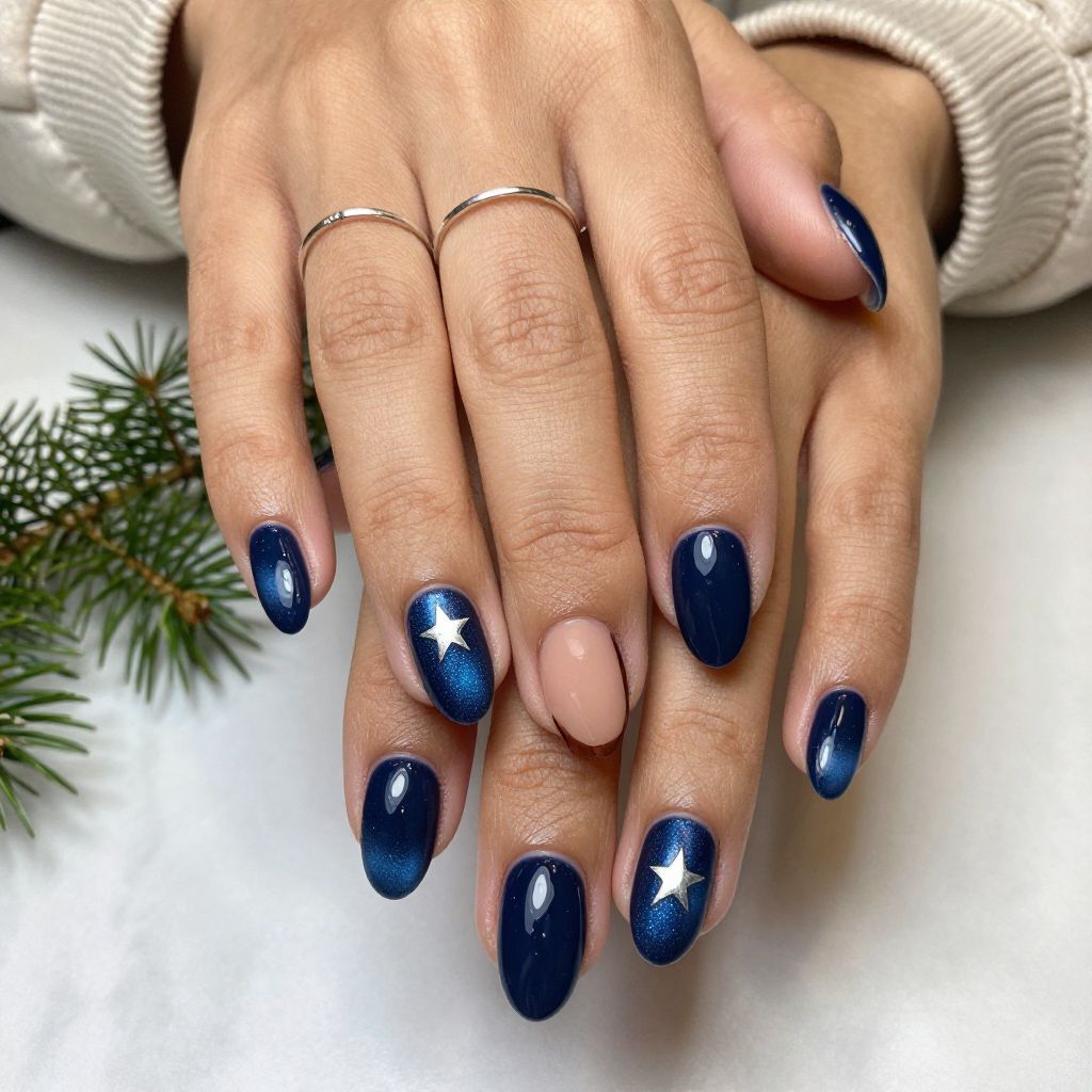 Midnight Blue Almond Nails