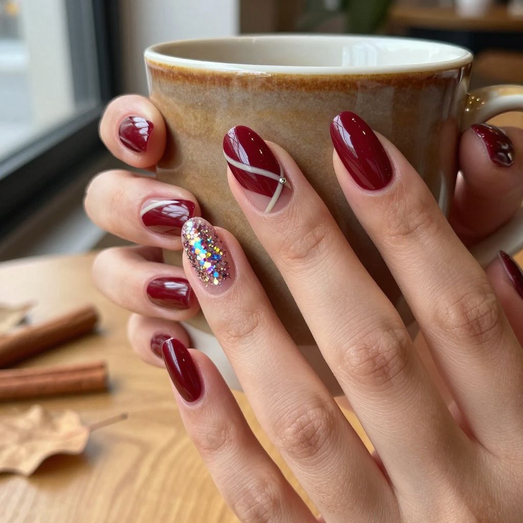 Cosmic Cranberry Swirl nails
