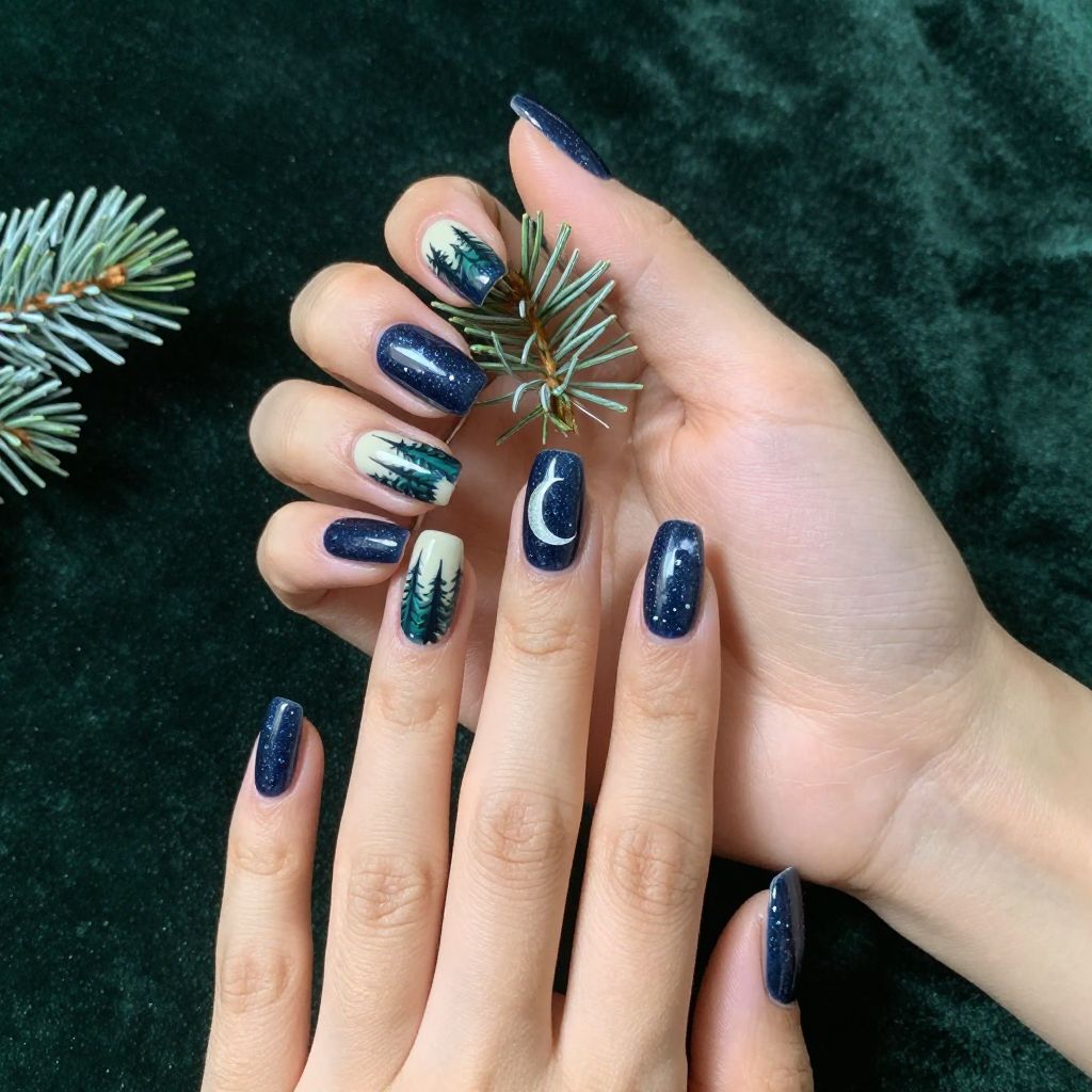 Midnight Forest Scene nails
