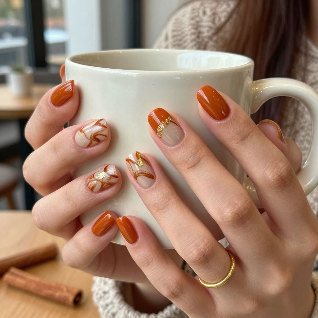 Pumpkin Spice Marble nails