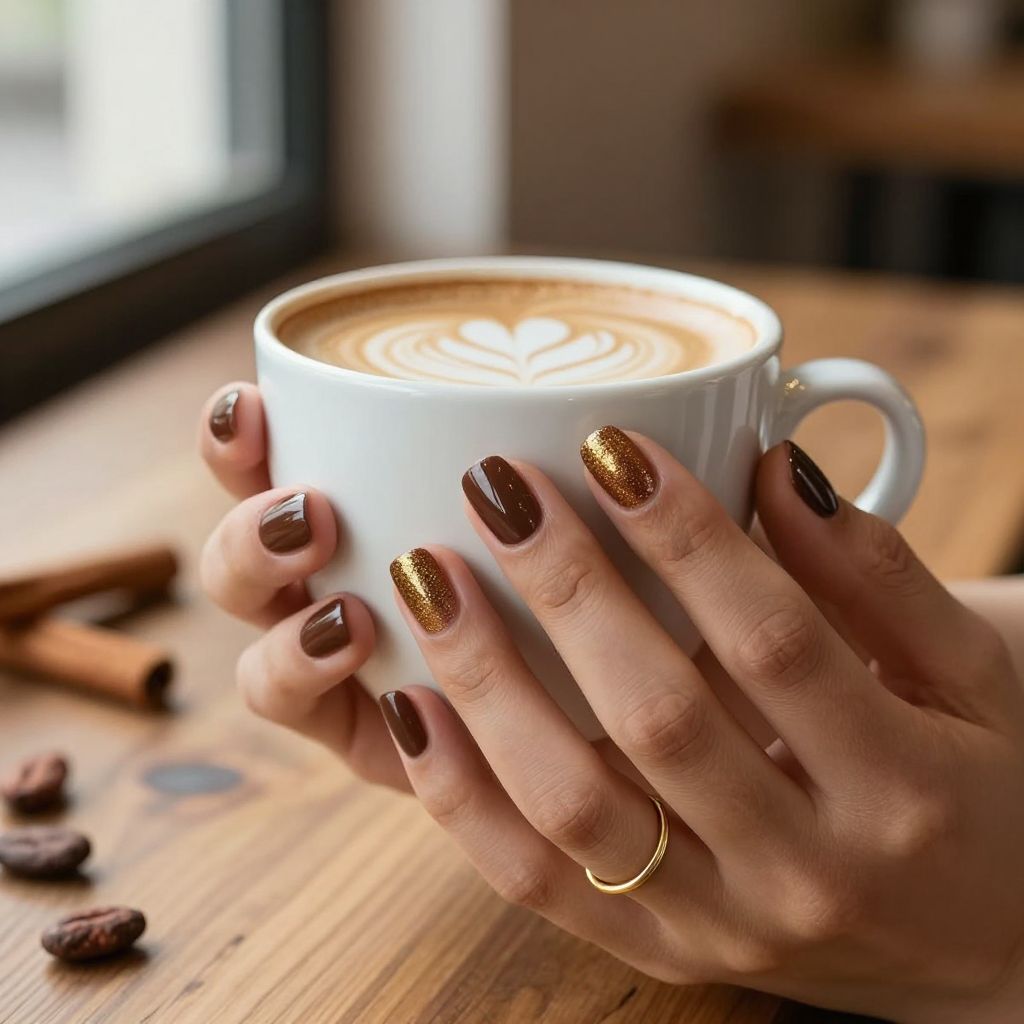 Golden Glitter Fade nails