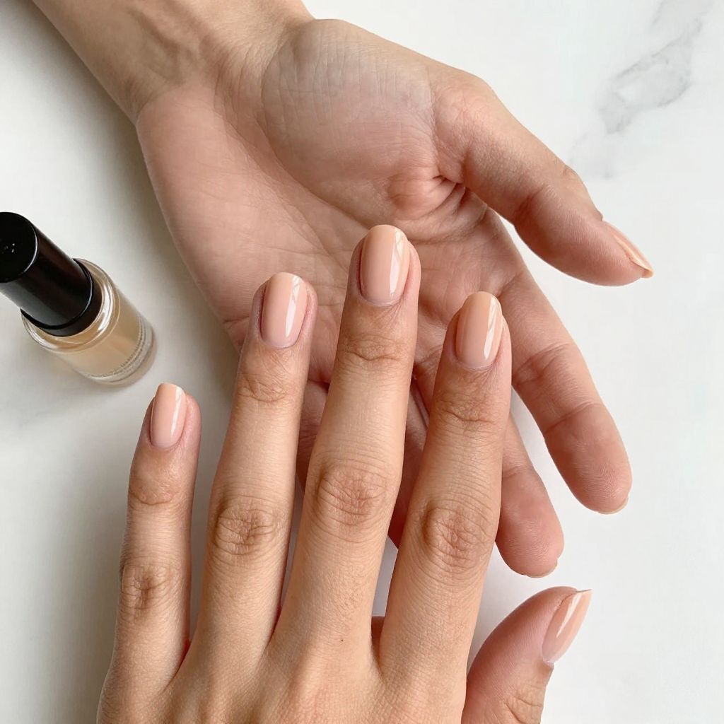 Sheer Peach Nude on Short Squoval Nails