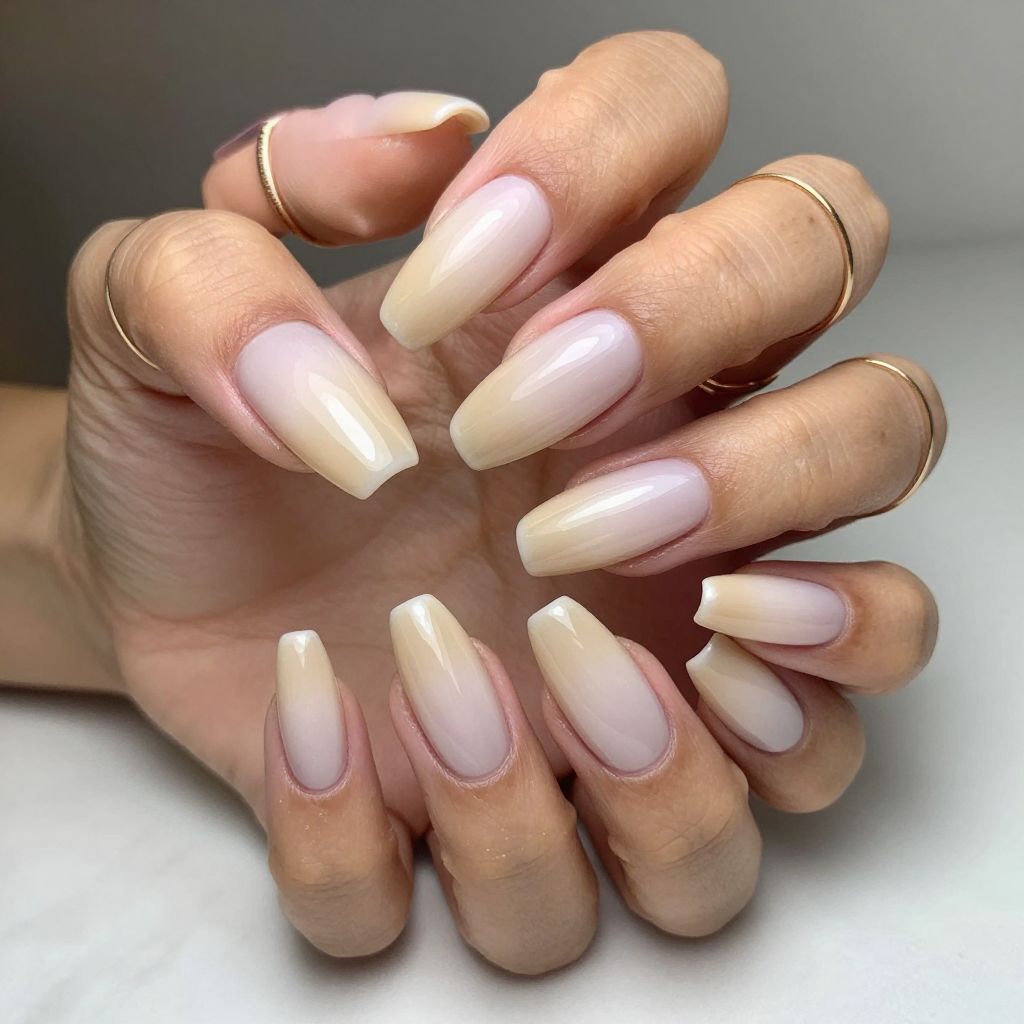 Beige Ombré Nude on Long Almond Nails