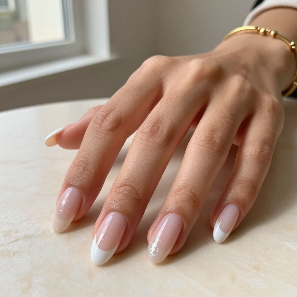 Nude French Fade with Soft Glitter Dust