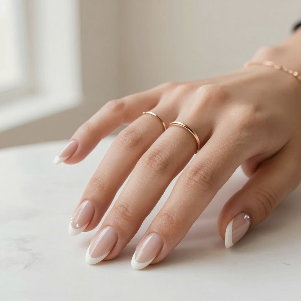 Soft Beige Almond Nails with Micro French Tips