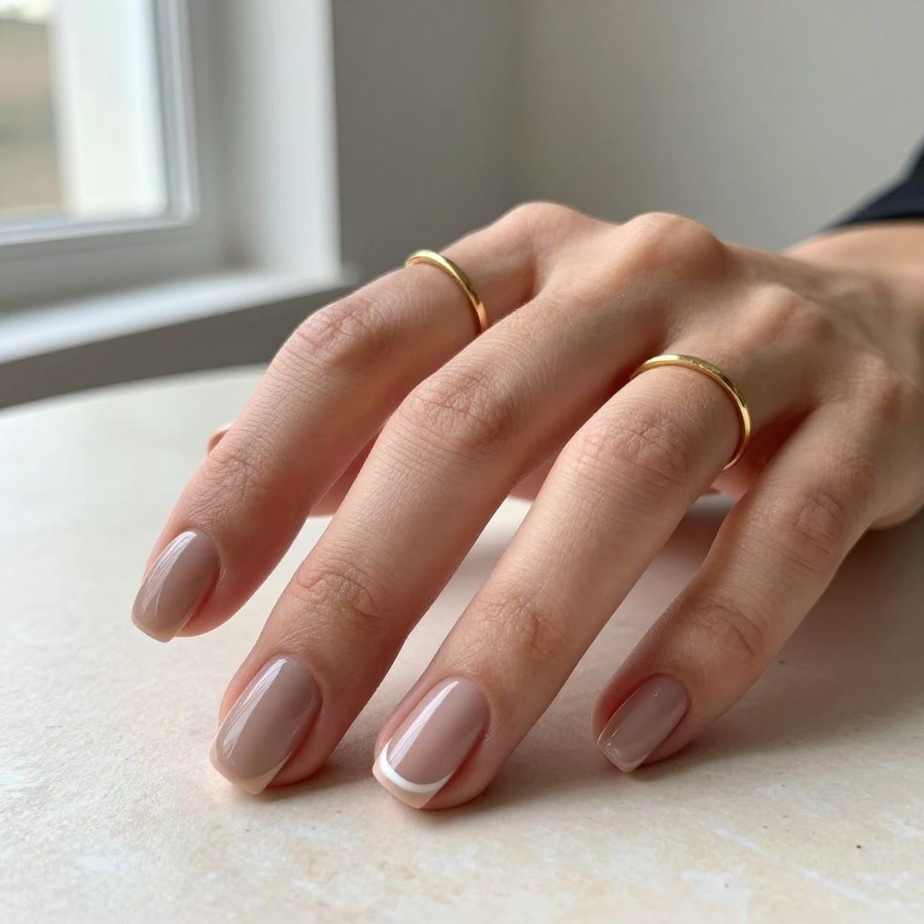 Taupe Nude Square Nails with Minimal Line Art