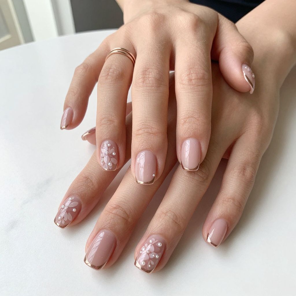 Dusty Rose Nude with Pressed Flower Detail