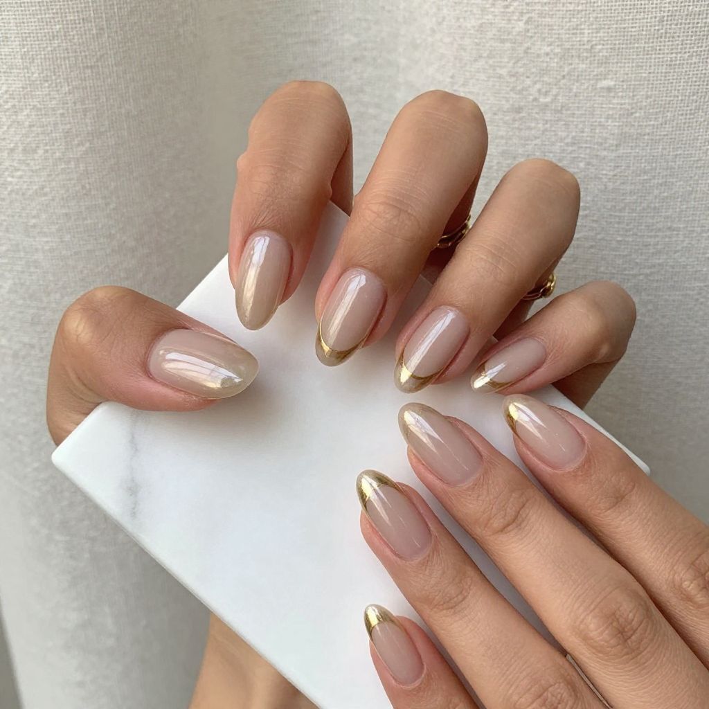 Champagne Nude with Metallic Cuticle Accent