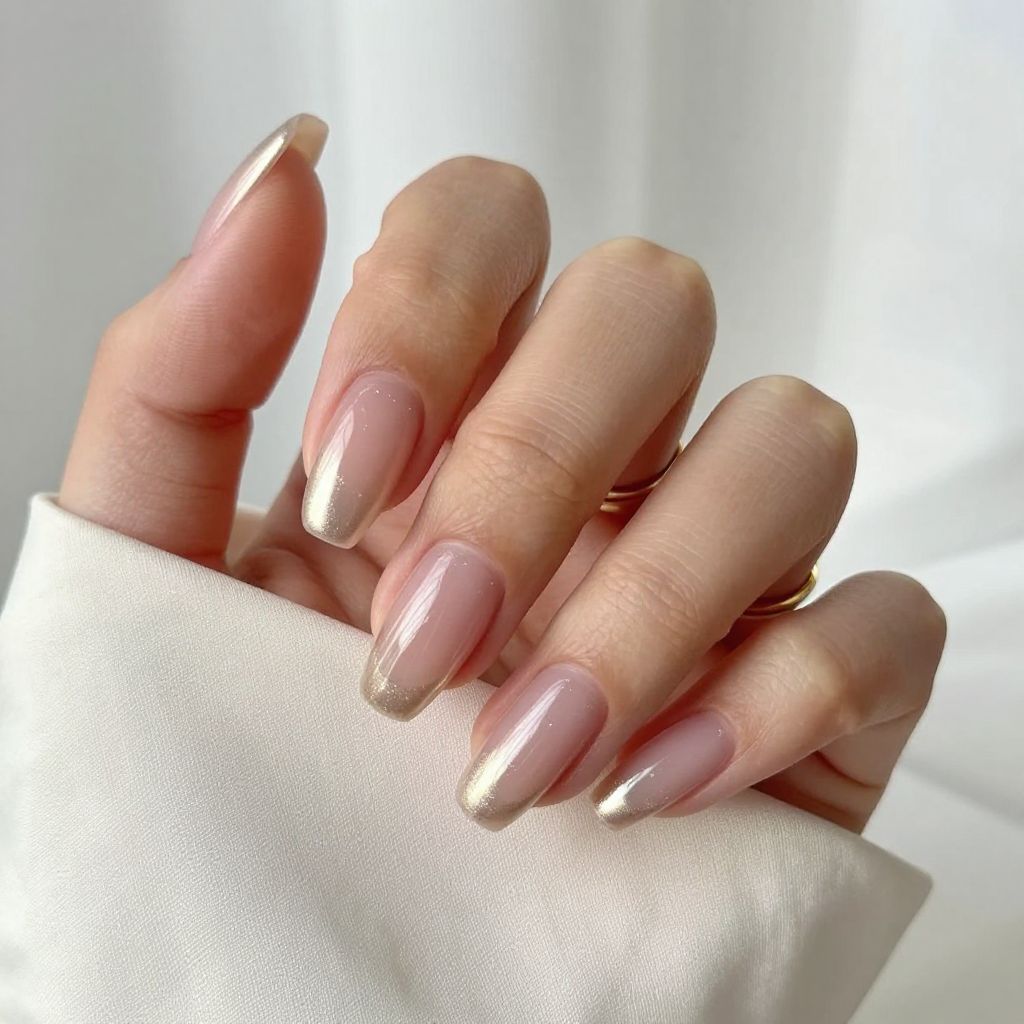 Champagne Chrome Almond Nails